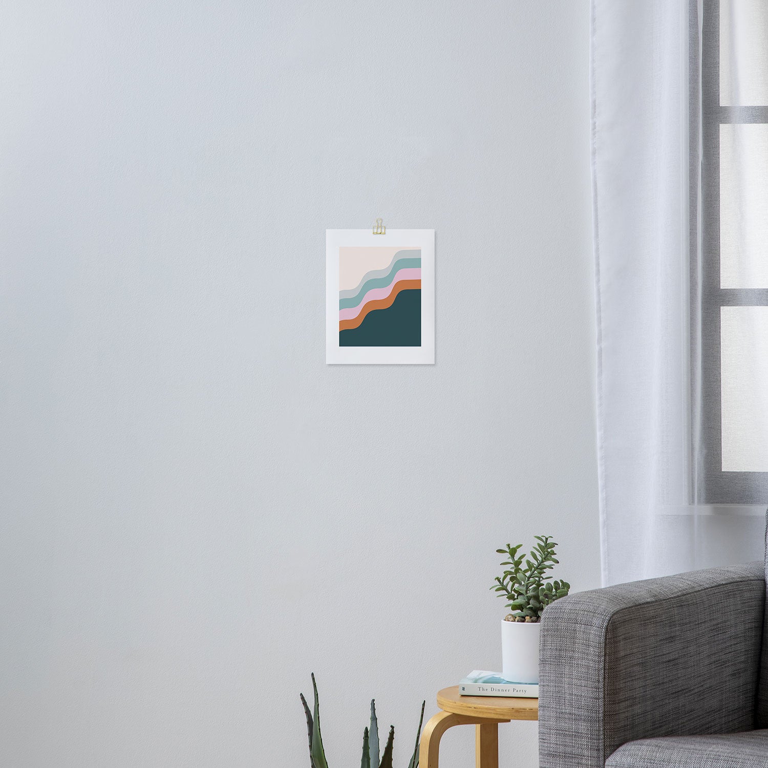 Abstract Diagonal Waves in Teal, Terracotta, and Pink Art Print Gallery Image 3