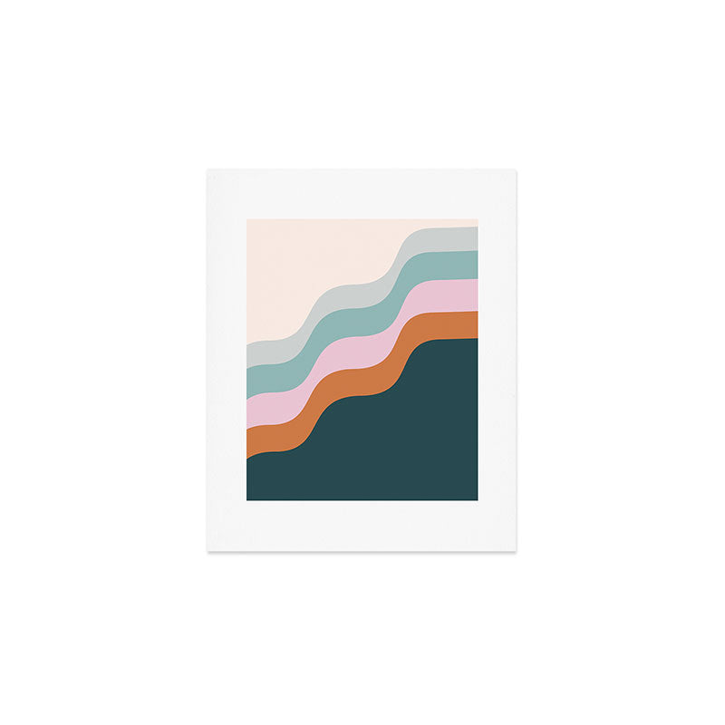 Abstract Diagonal Waves in Teal, Terracotta, and Pink Art Print Gallery Image 1