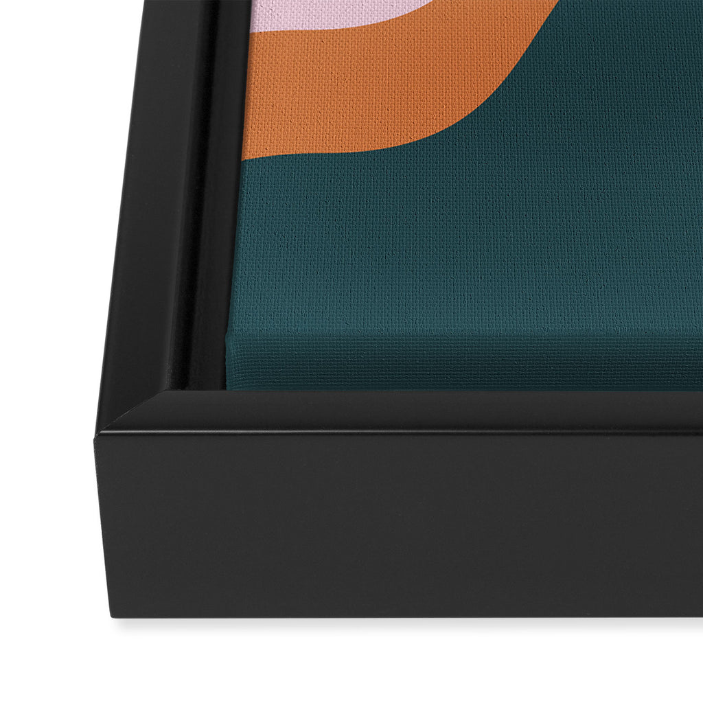 Abstract Diagonal Waves in Teal, Terracotta, and Pink Framed Canvas Print Gallery Image 3