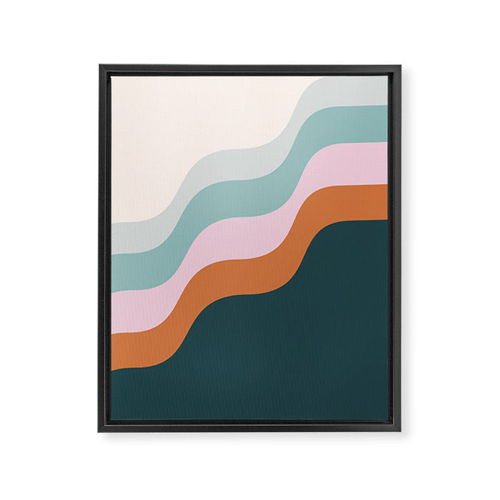 Abstract Diagonal Waves in Teal, Terracotta, and Pink Framed Canvas Print Gallery Image 1