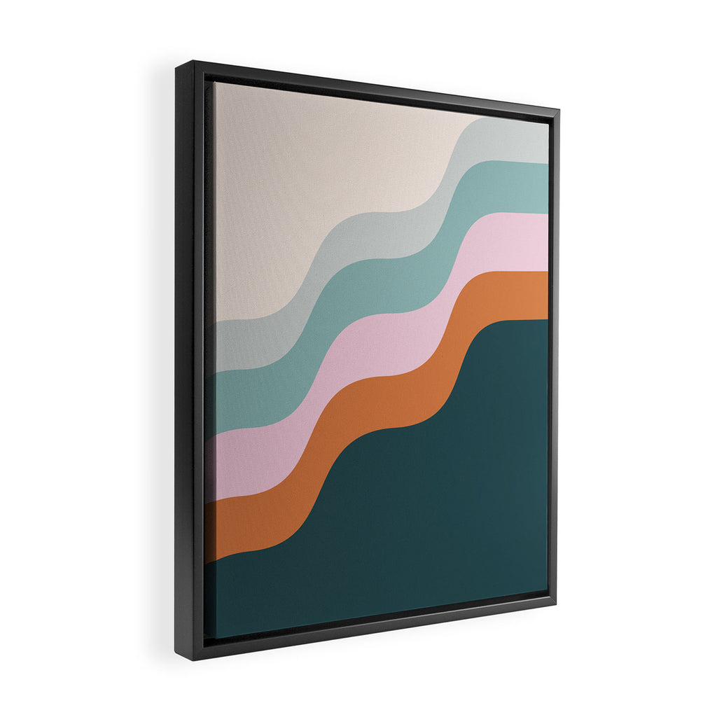 Abstract Diagonal Waves in Teal, Terracotta, and Pink Framed Canvas Print Gallery Image 2