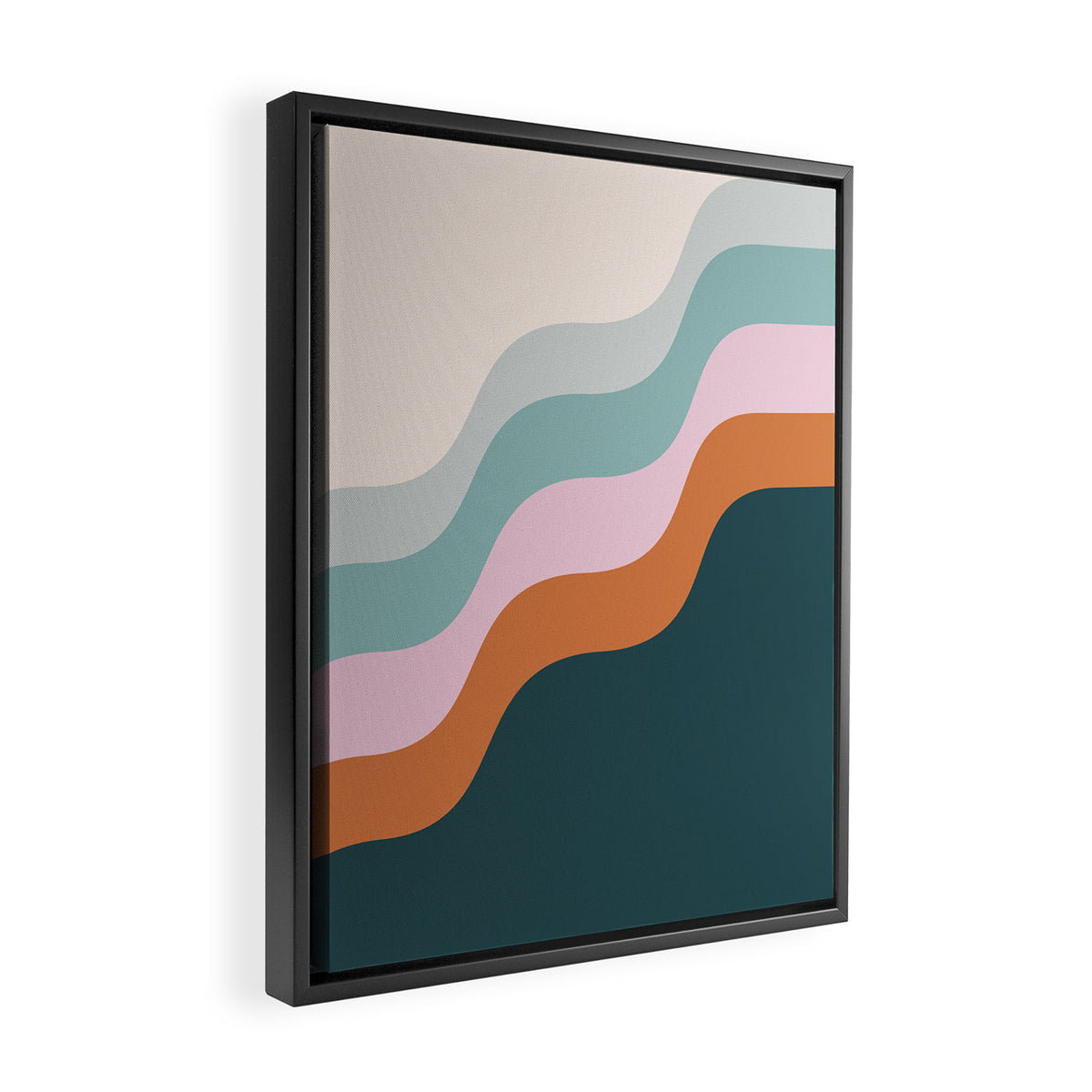 Abstract Diagonal Waves in Teal, Terracotta, and Pink Framed Canvas Print Gallery Image 2