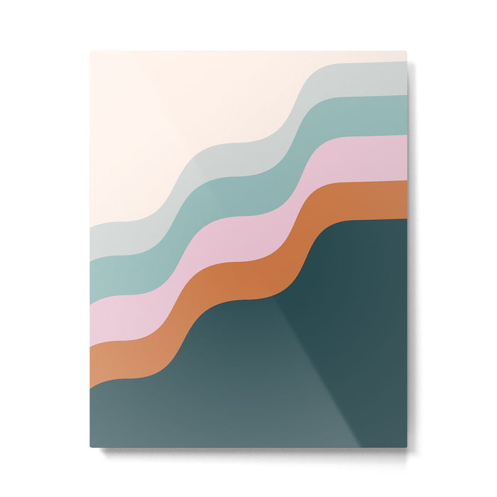 Abstract Diagonal Waves in Teal, Terracotta, and Pink Metal Print Gallery Image 1