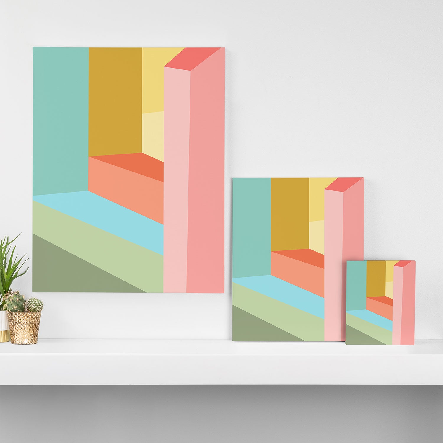 Abstract Geometry Steps in Beachy Pastels Canvas Print Gallery Image 3