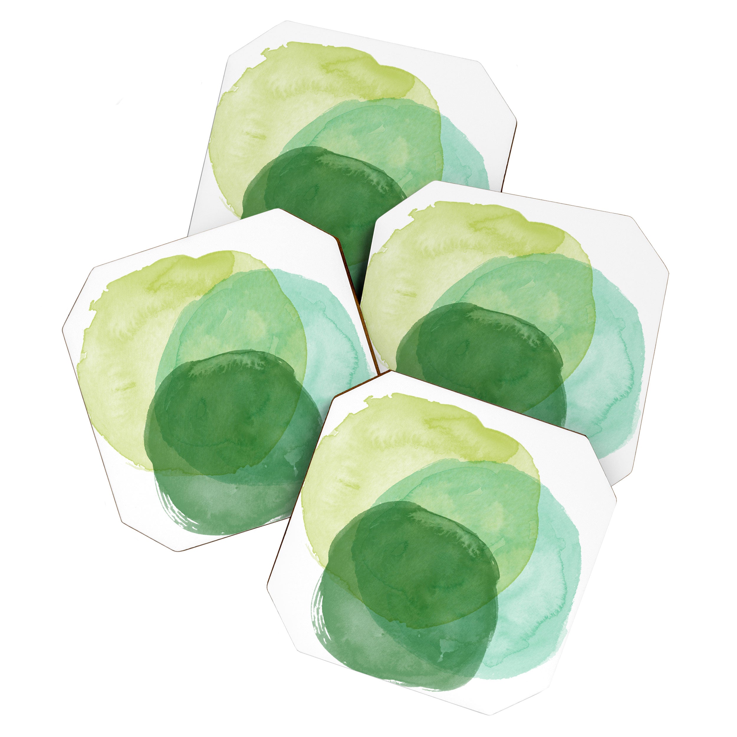 Abstract Organic Watercolor Shapes Painting in Green Coaster Gallery Image 1