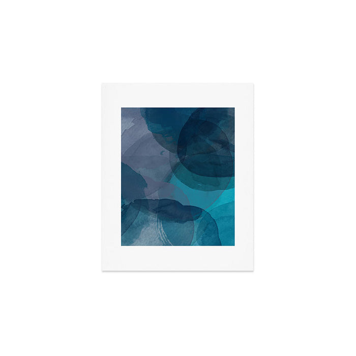 Abstract Watercolor Circles in Ombre Blue Art Print Gallery Image 1