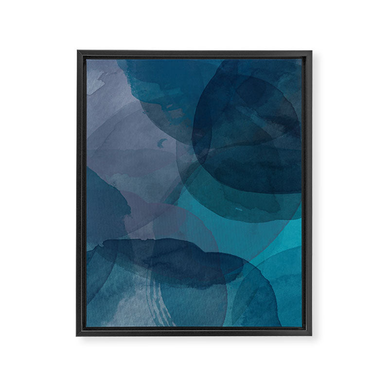 Abstract Watercolor Circles in Ombre Blue Framed Canvas Print Gallery Image 8