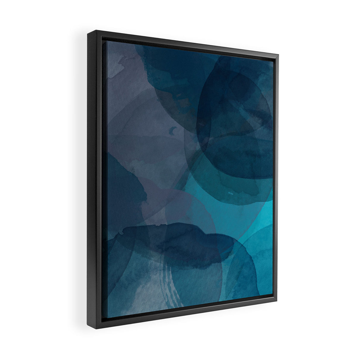 Abstract Watercolor Circles in Ombre Blue Framed Canvas Print Gallery Image 2