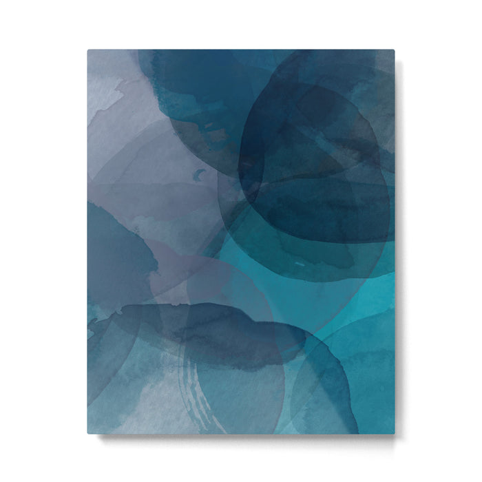 Abstract Watercolor Circles in Ombre Blue Metal Print Gallery Image 1