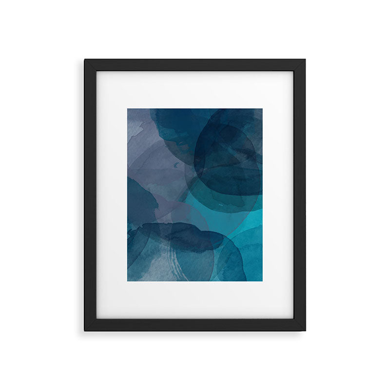 Abstract Watercolor Circles in Ombre Blue Framed Art Print Gallery Image 4