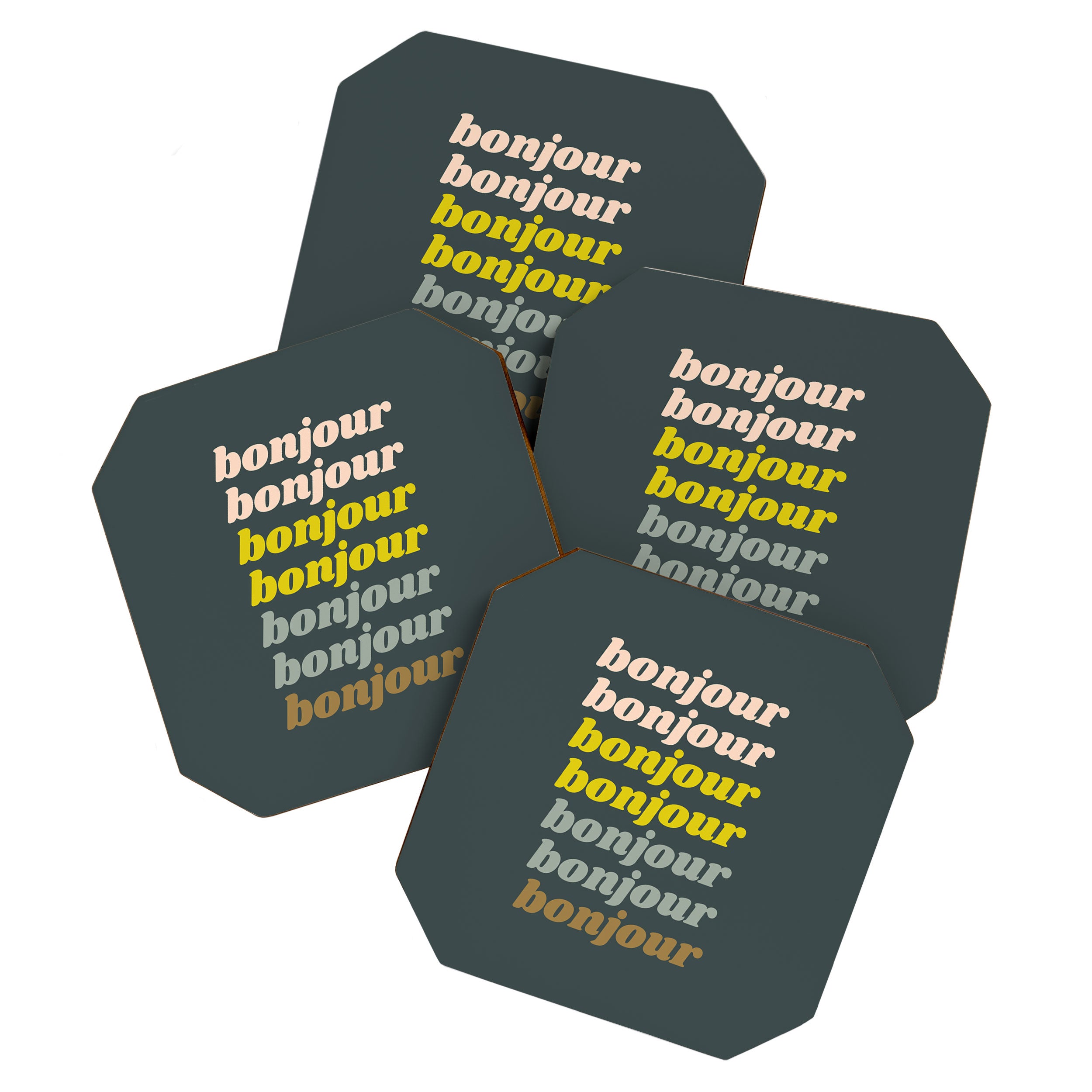 Bonjour in Pretty Pastels Coaster Gallery Image 1