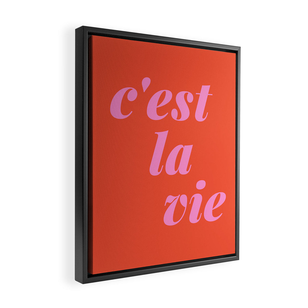 C'est La Vie French Language Saying in Bright Pink and Orange Framed Canvas Print Gallery Image 2