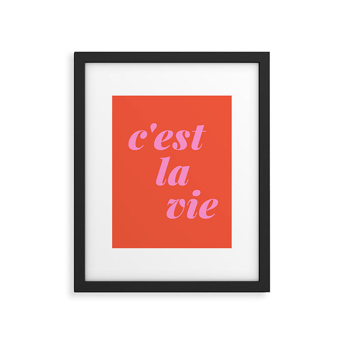 C'est La Vie French Language Saying in Bright Pink and Orange Framed Art Print Gallery Image 1