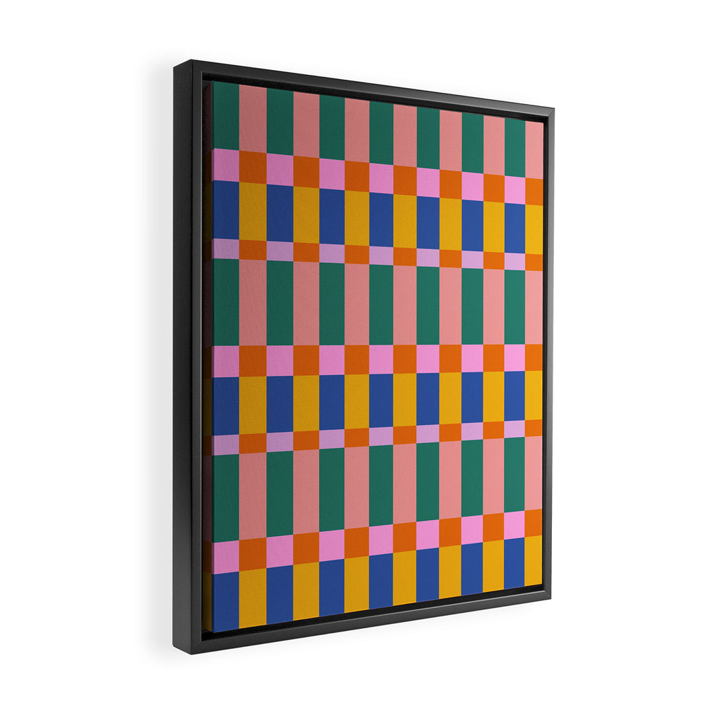 Check Pattern in Bright Colors Framed Canvas Print Gallery Image 2