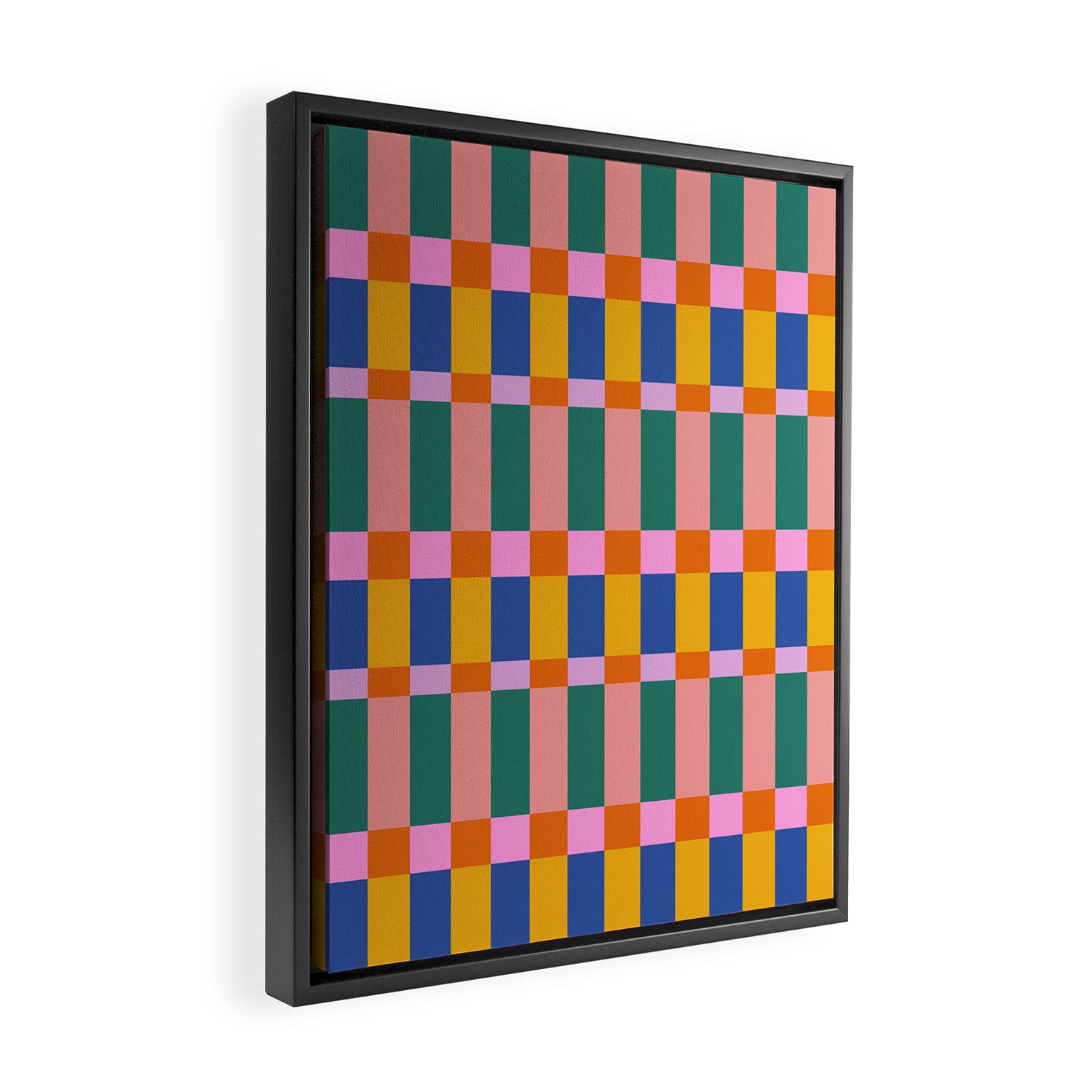 Check Pattern in Bright Colors Framed Canvas Print Gallery Image 2