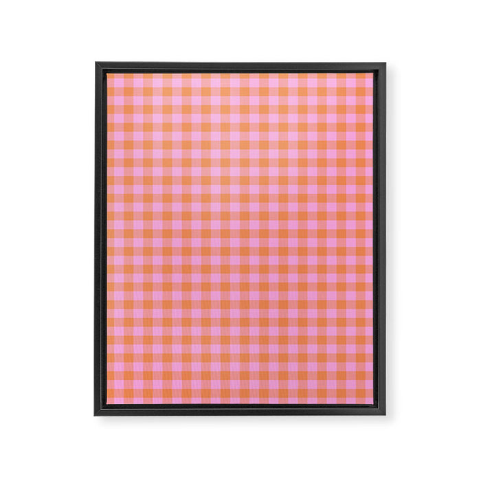 Checkered Plaid in Pink and Orange Framed Canvas Print Gallery Image 1
