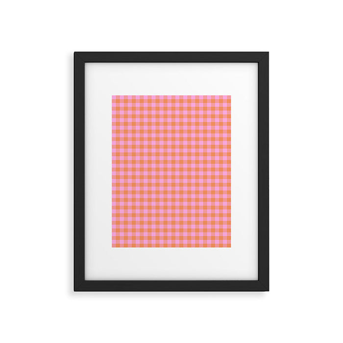 Checkered Plaid in Pink and Orange Framed Art Print Gallery Image 1