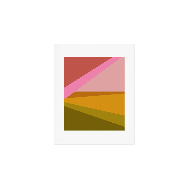Colorful Geometric Abstract in Pink, Mustard, and Green Art Print Gallery Image 1