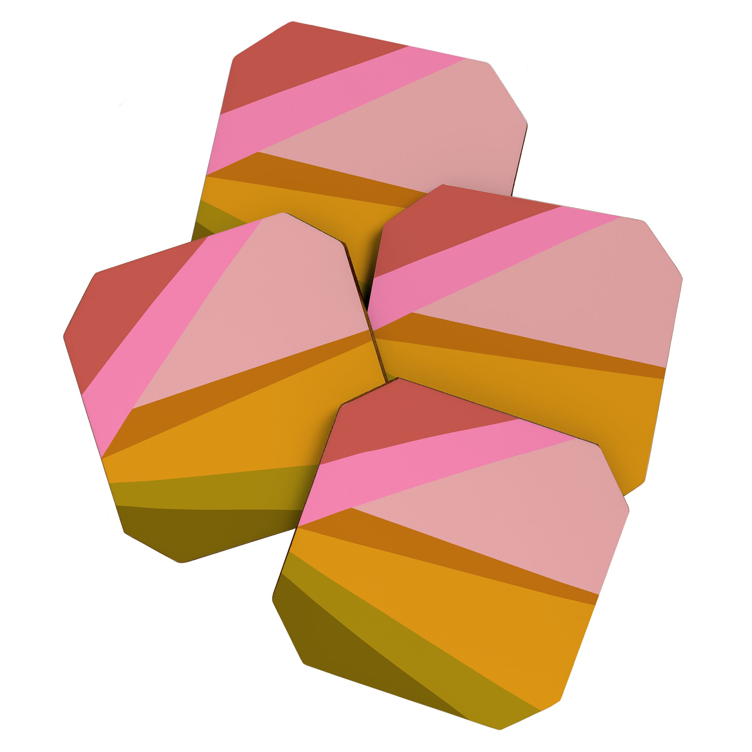 Colorful Geometric Abstract in Pink, Mustard, and Green Coaster Gallery Image 1