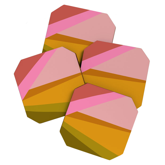 Colorful Geometric Abstract in Pink, Mustard, and Green Coaster Gallery Image 1
