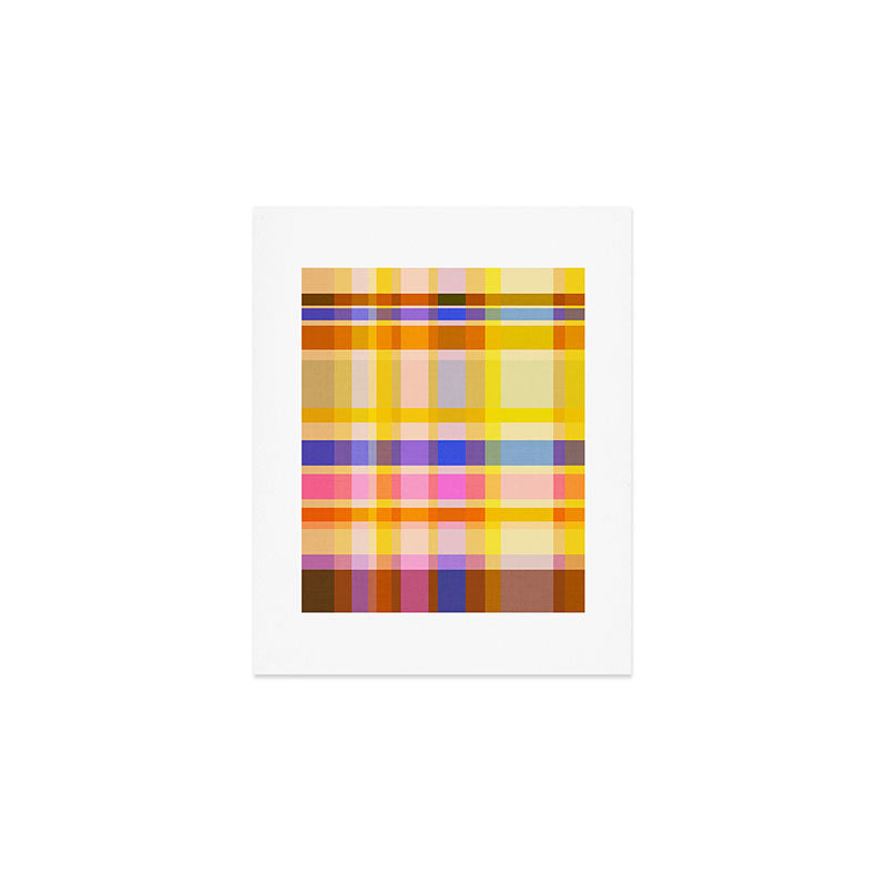 Colorful Retro Plaid Abstract Pattern - Yellow Art Print Gallery Image 1