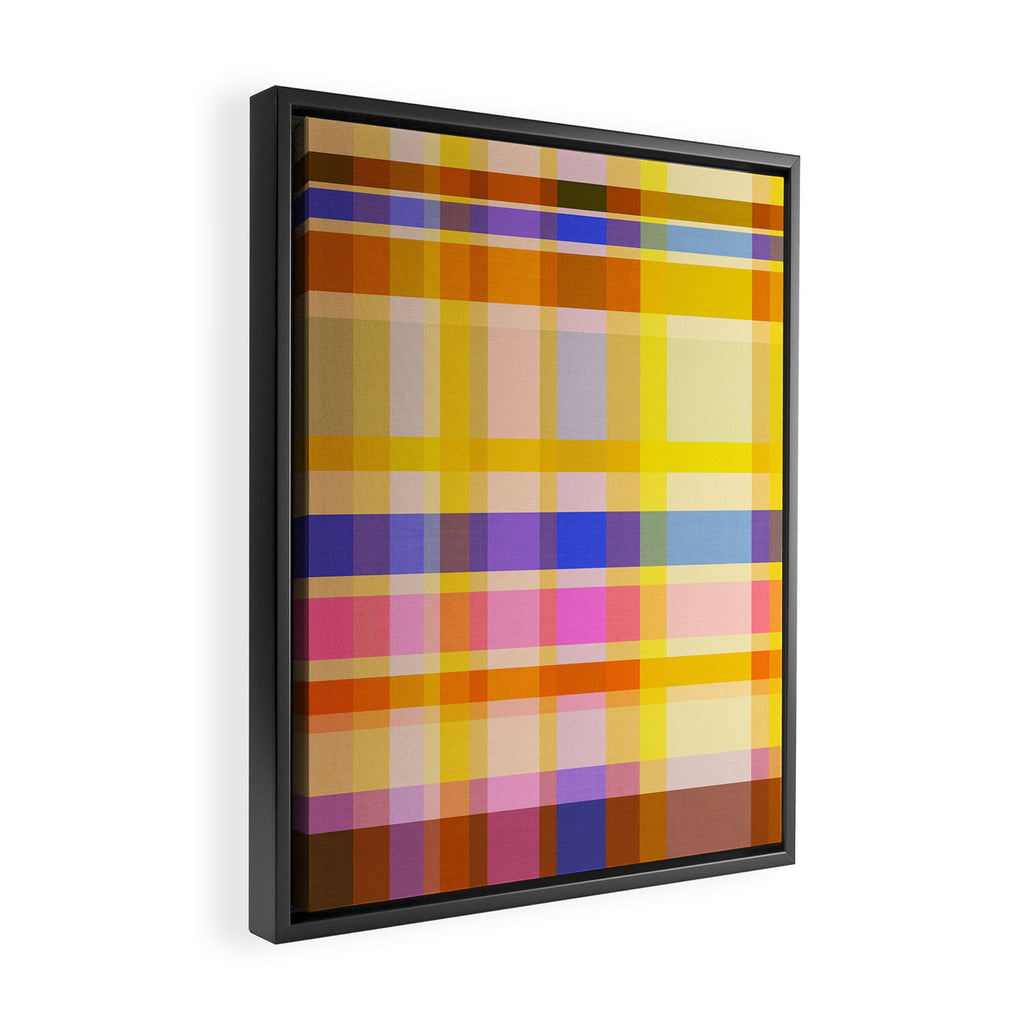 Colorful Retro Plaid Abstract Pattern - Yellow Framed Canvas Print Gallery Image 2