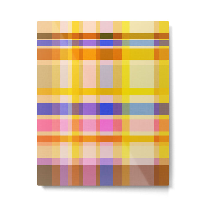 Colorful Retro Plaid Abstract Pattern - Yellow Metal Print Gallery Image 1