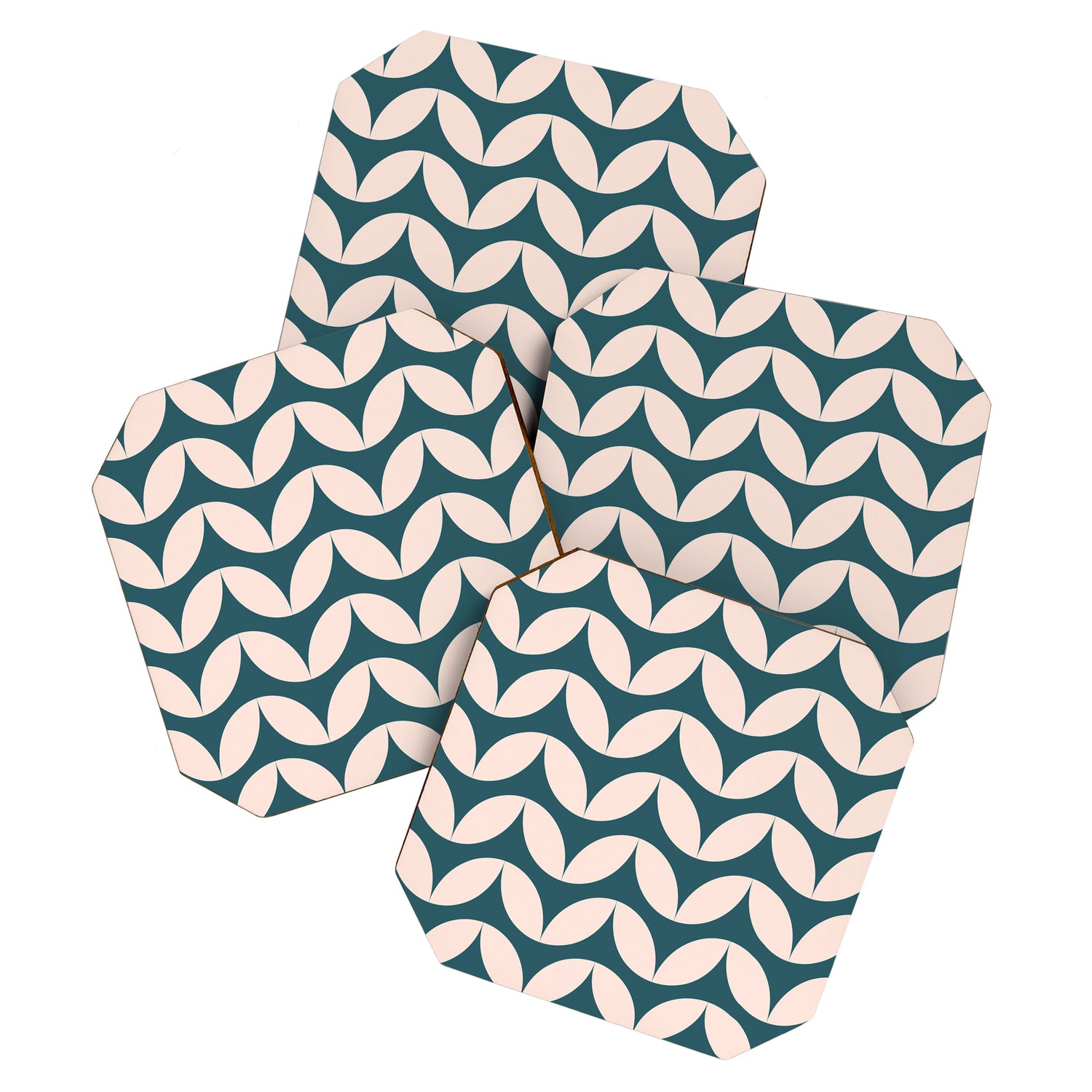 Geometric Leaf Shapes in Teal and Blush Coaster Gallery Image 1