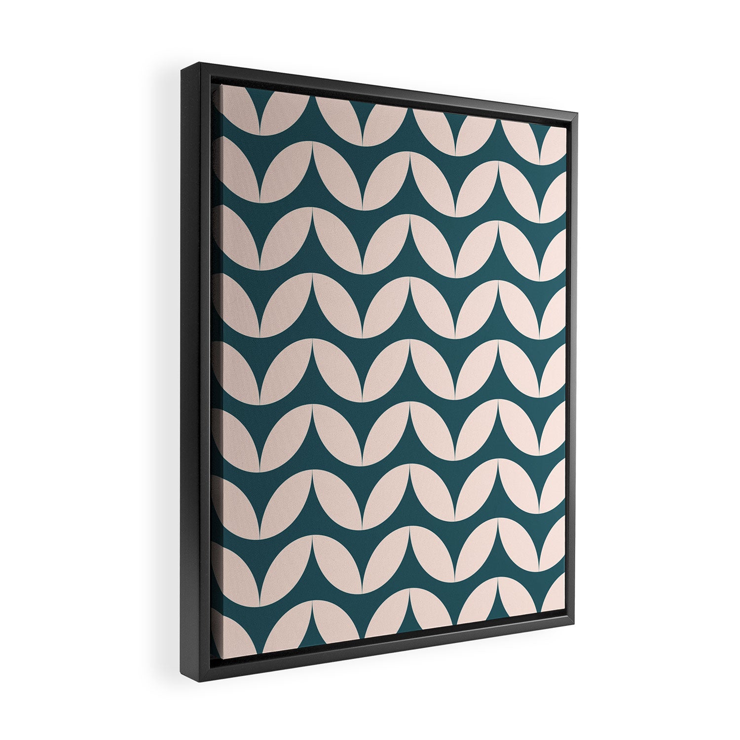 Geometric Leaf Shapes in Teal and Blush Framed Canvas Print Gallery Image 2