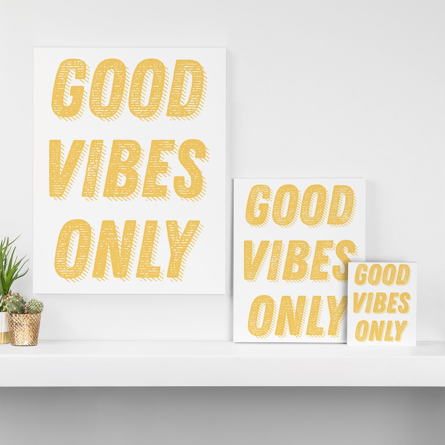 Good Vibes Only Bold Typography in Yellow Canvas Print Gallery Image 3