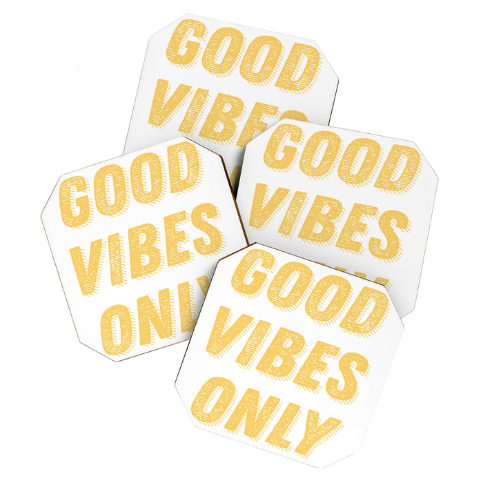 Good Vibes Only Bold Typography in Yellow Coaster Gallery Image 1