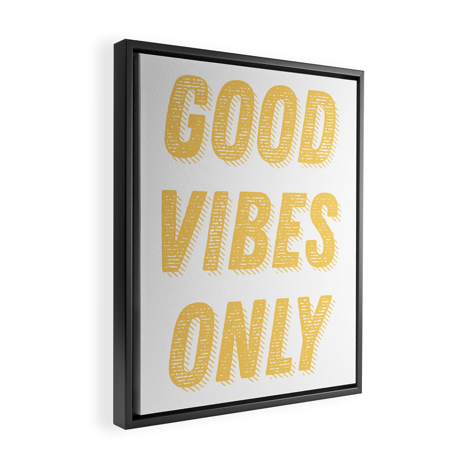 Good Vibes Only Bold Typography in Yellow Framed Canvas Print Gallery Image 2