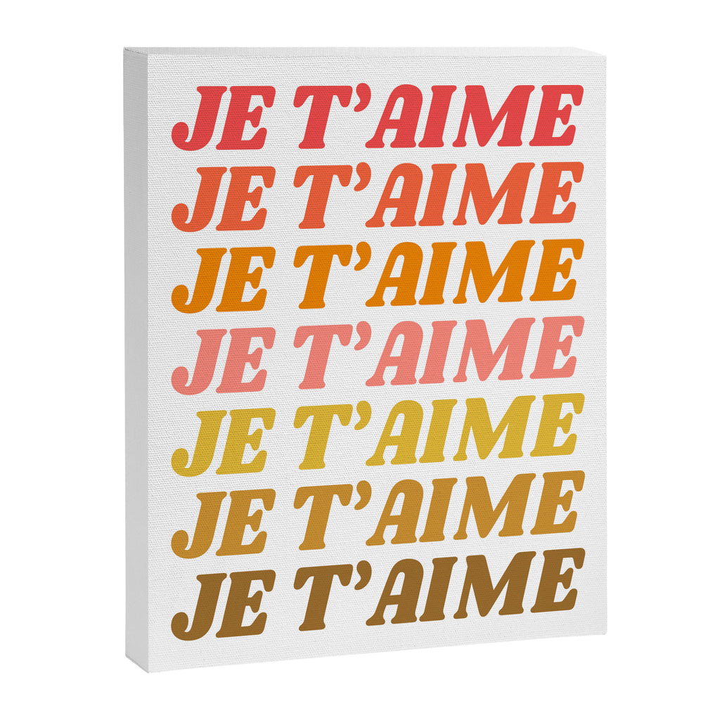 Je T'aime - French for I Love You in Warm Red, Orange, and Yellow Colors Canvas Print Gallery Image 8