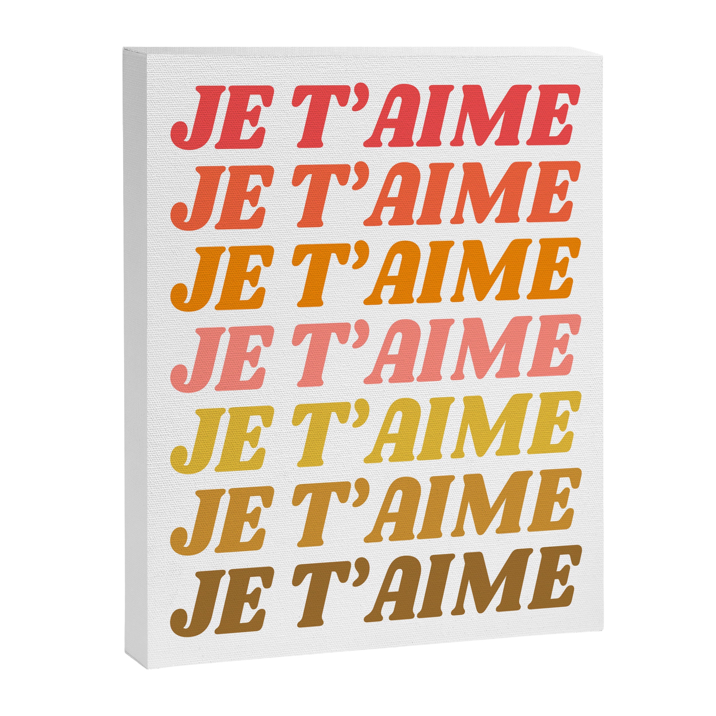 Je T'aime - French for I Love You in Warm Red, Orange, and Yellow Colors Canvas Print Gallery Image 8