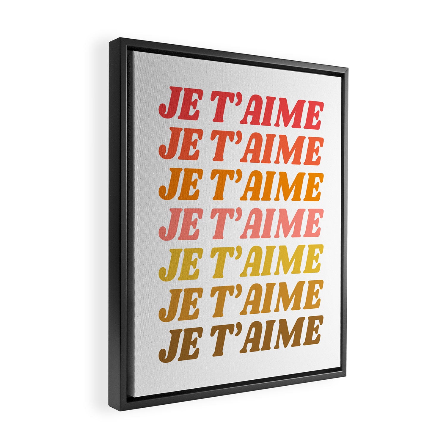 Je T'aime - French for I Love You in Warm Red, Orange, and Yellow Colors Framed Canvas Print Gallery Image 2