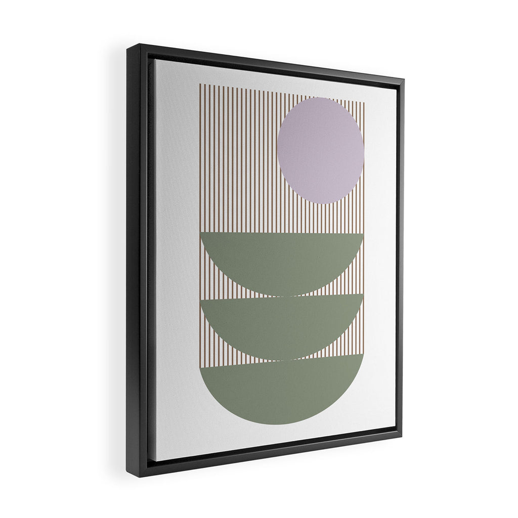 Lines and Shapes in Moss and Lilac Framed Canvas Print Gallery Image 2