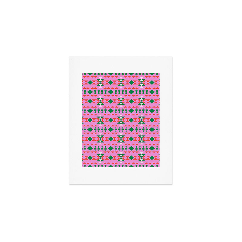 Merry Mod Geometric Pattern in Pink and Green Art Print Gallery Image 1