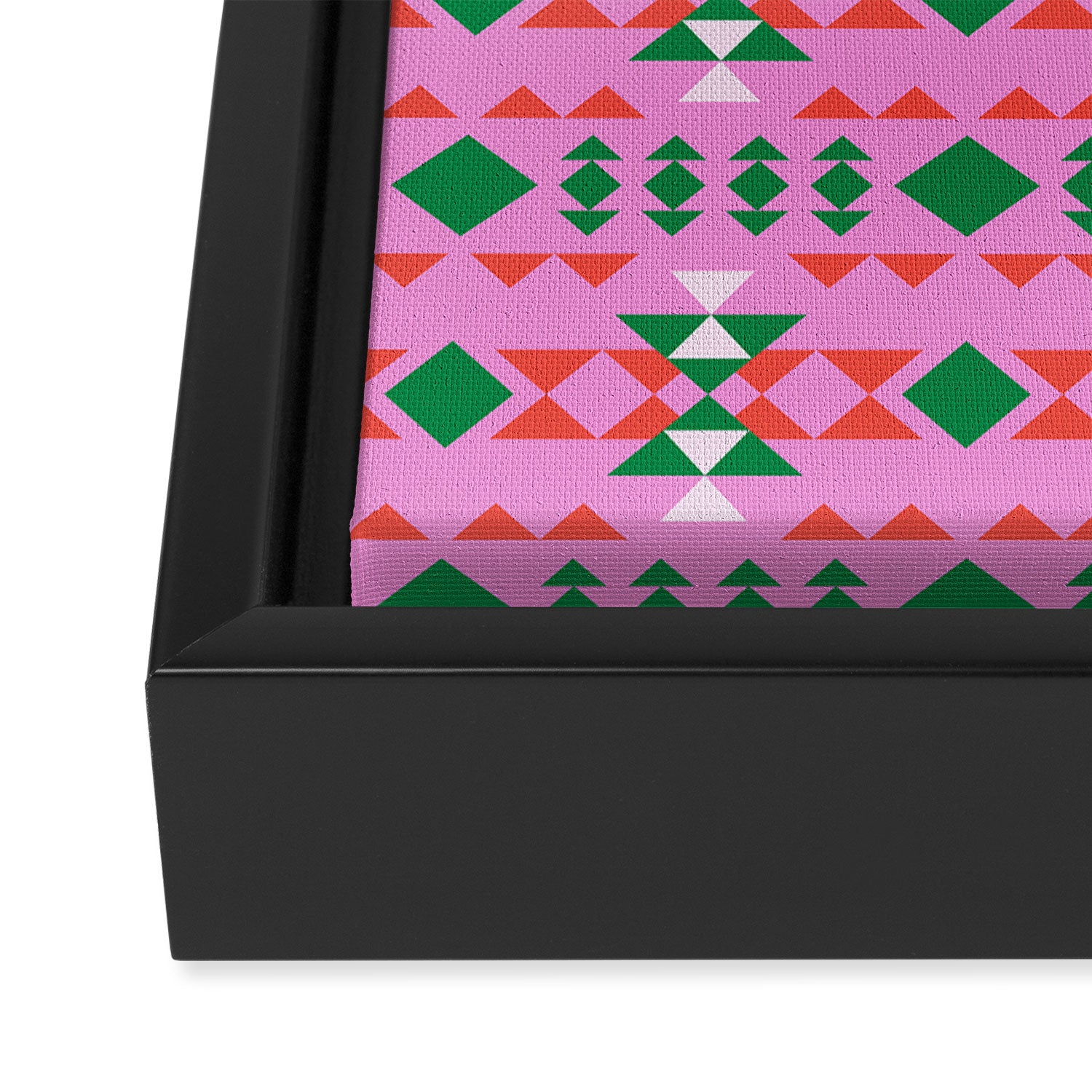 Merry Mod Geometric Pattern in Pink and Green Framed Canvas Print Gallery Image 3
