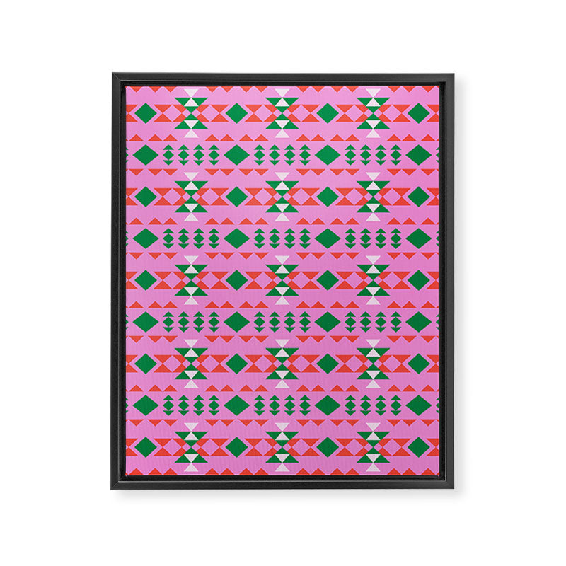 Merry Mod Geometric Pattern in Pink and Green Framed Canvas Print Gallery Image 8