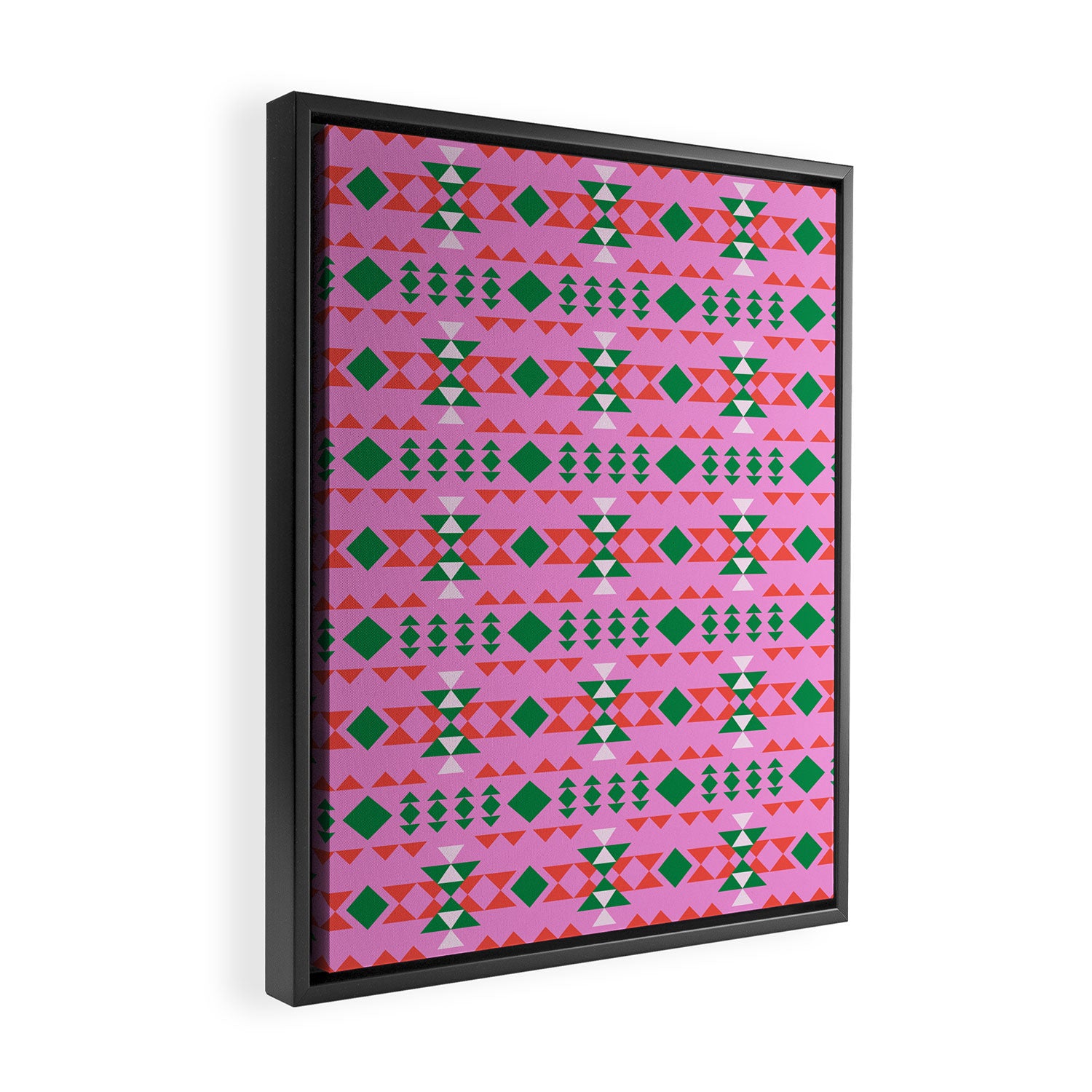 Merry Mod Geometric Pattern in Pink and Green Framed Canvas Print Gallery Image 2