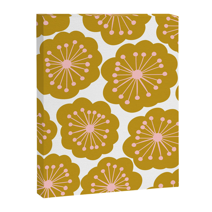 Mid Century Mod Flowers in Pink and Mustard Canvas Print Gallery Image 1