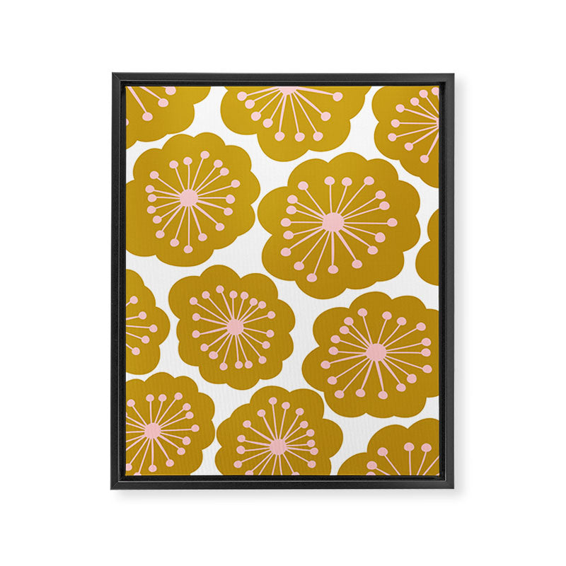 Mid Century Mod Flowers in Pink and Mustard Framed Canvas Print Gallery Image 8