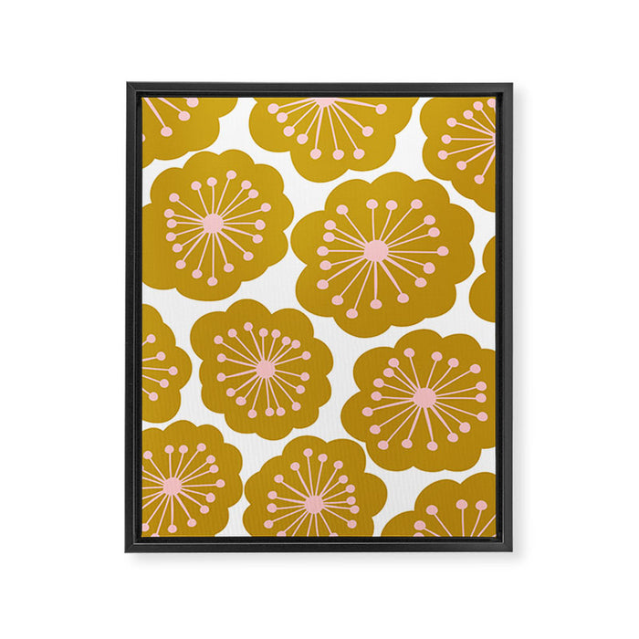 Mid Century Mod Flowers in Pink and Mustard Framed Canvas Print Gallery Image 1