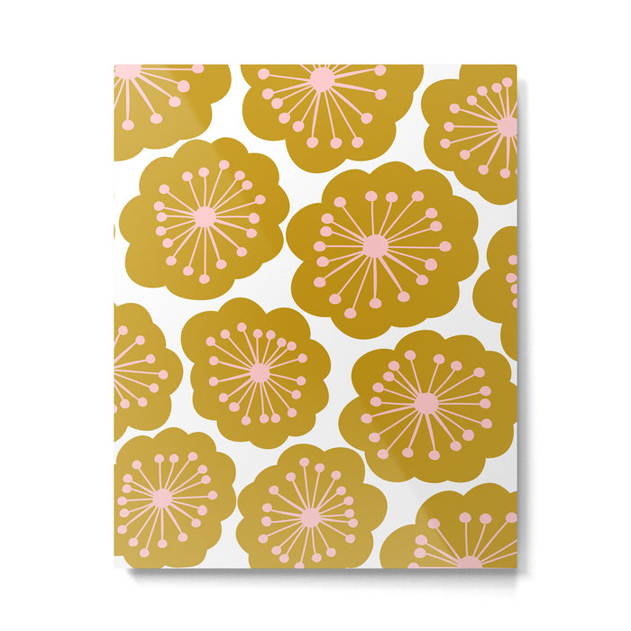 Mid Century Mod Flowers in Pink and Mustard Metal Print Gallery Image 1