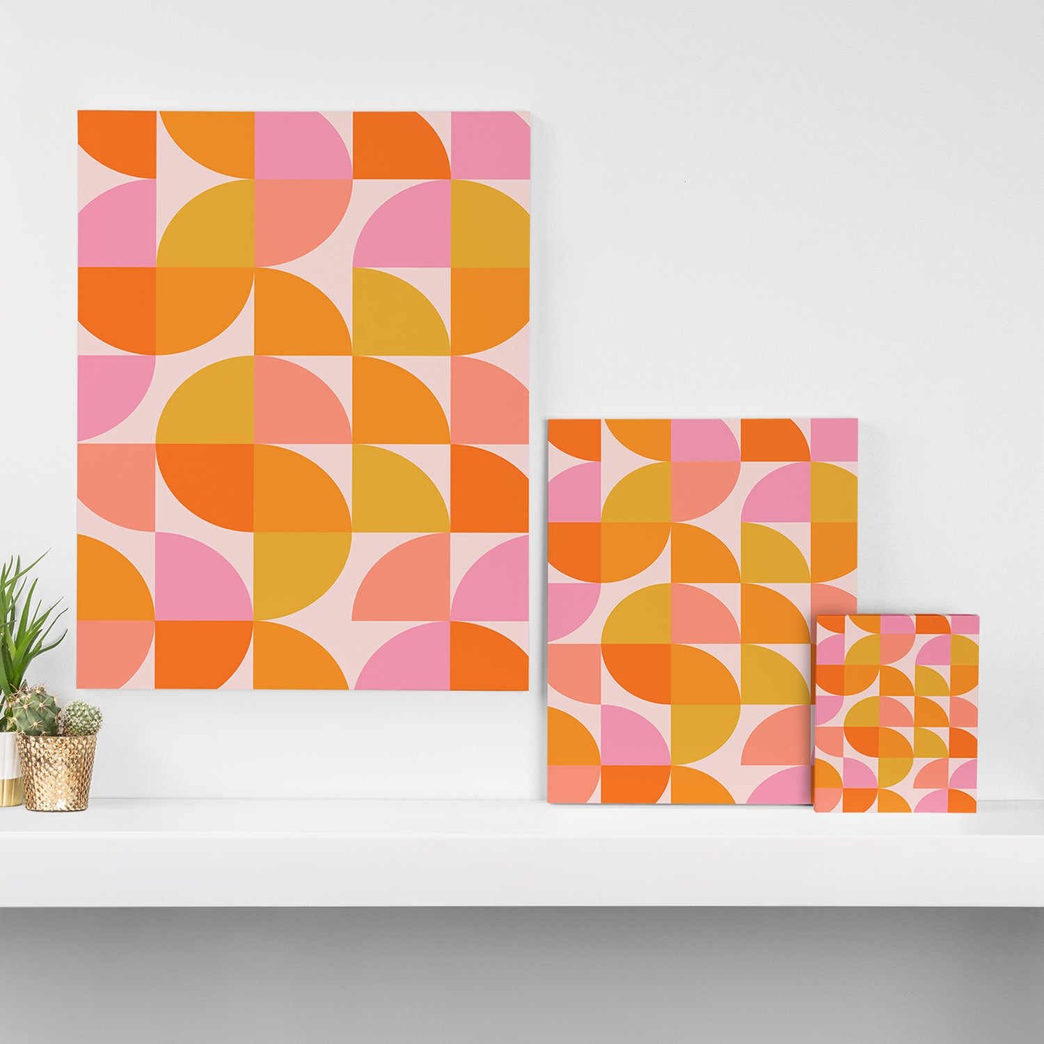 Mid Century Mod Geometry in Pink and Orange Canvas Print Gallery Image 3