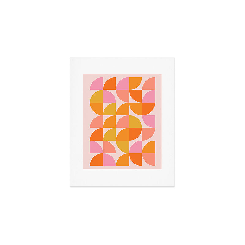 Mid Century Mod Geometry in Pink and Orange Art Print Gallery Image 1