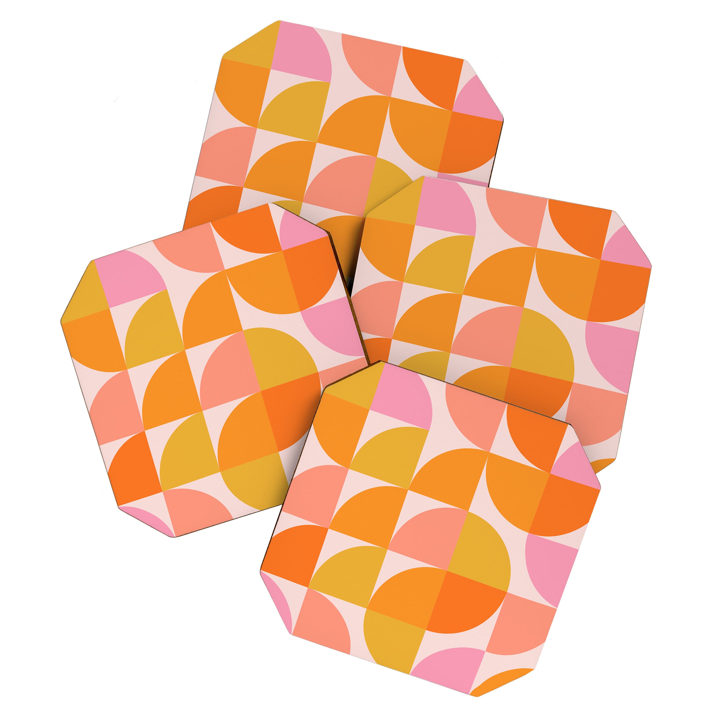 Mid Century Mod Geometry in Pink and Orange Coaster Gallery Image 1
