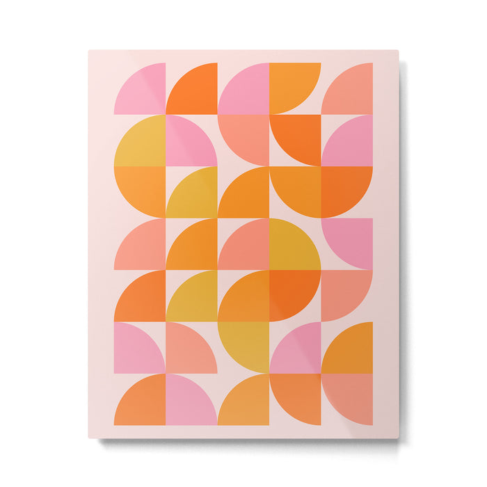 Mid Century Mod Geometry in Pink and Orange Metal Print Gallery Image 1