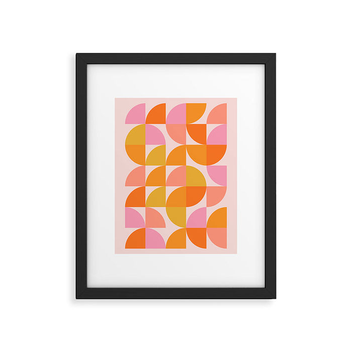 Mid Century Mod Geometry in Pink and Orange Framed Art Print Gallery Image 1