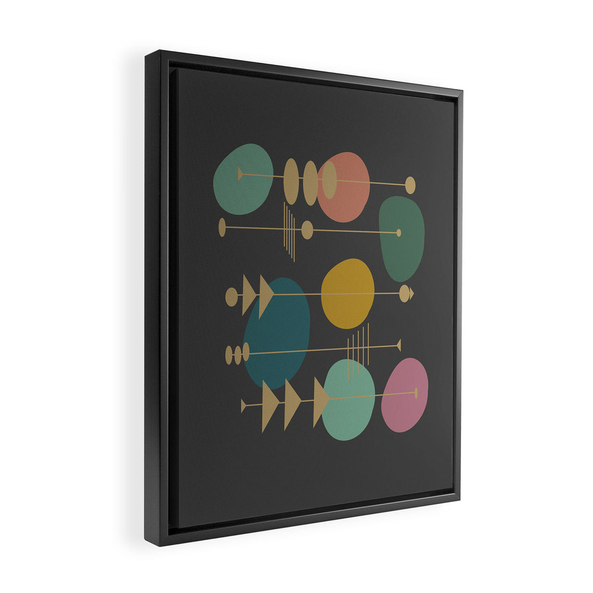 Mid Century Modern Atomic in Grey Framed Canvas Print Gallery Image 2